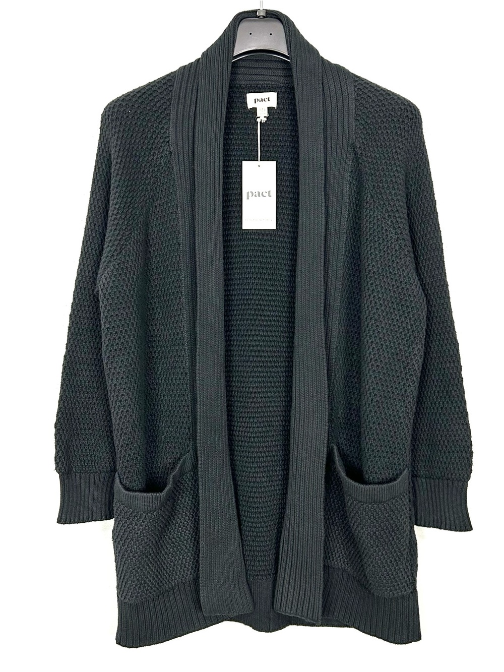 Pact Organic Cotton Textured Knit Cardigan Sweater Women’s Size L Open Front